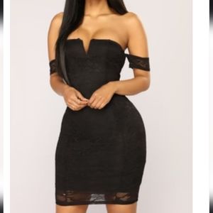 Lace off the shoulder little black dress